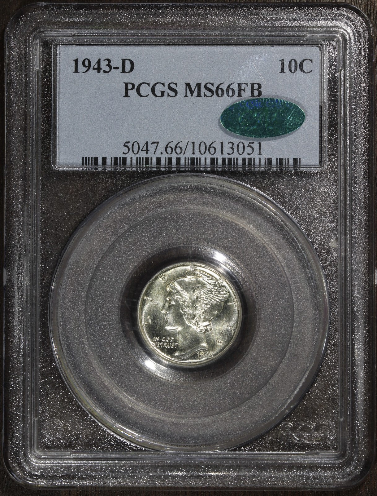 1943-D (MS66FB CAC) Mercury Dime 10C PCGS - Nice Surfaces