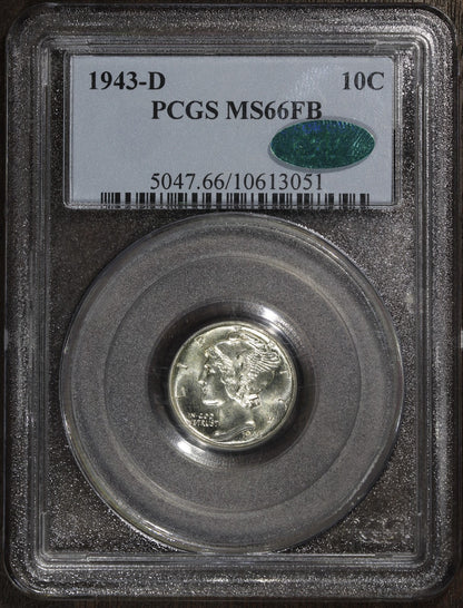 1943-D (MS66FB CAC) Mercury Dime 10C PCGS - Nice Surfaces