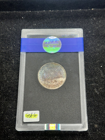1884-CC (MS65) GSA Morgan Silver Dollar $1 NGC - RAINBOW REVERSE Chipped Holder
