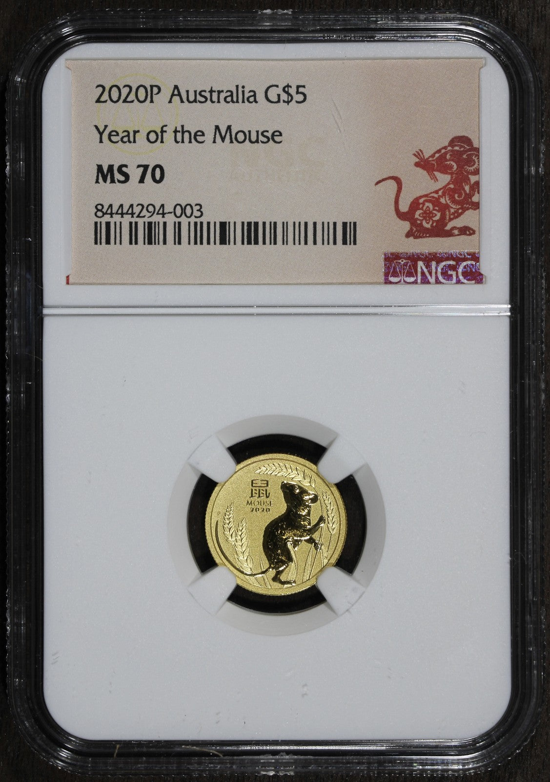 2020-P (MS70) Australia Year of the Mouse 1/10 oz Gold $5 NGC - Lunar Series