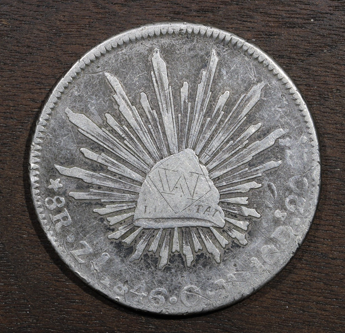 1846-Zs Mexico Silver 8 Reales 8R - Cap and Rays Zacatecas Mint