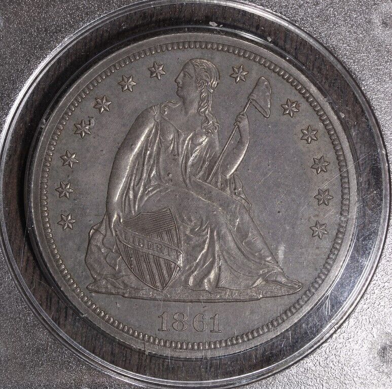 1861 (PR63) Proof Seated Liberty Silver Dollar $1 PCGS OGH Rattler