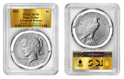 2025-P (MS70) Morgan & Peace Silver Dollar Advanced Release AR PCGS Gold Label