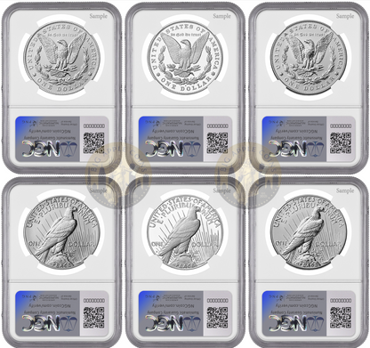 2025 (MS/PF/RP70) Six 6-Coin Set $1 Morgan & Peace Silver Dollar NGC