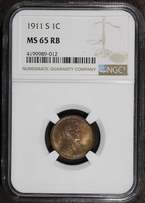 1911-S (MS65RB) Lincoln Wheat Cent 1c NGC