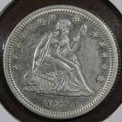 1861 Seated Liberty Quarter 25C AU - Nice
