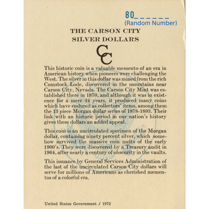 1880-CC GSA Morgan Silver Dollar empty Box and COA card (NO COIN)