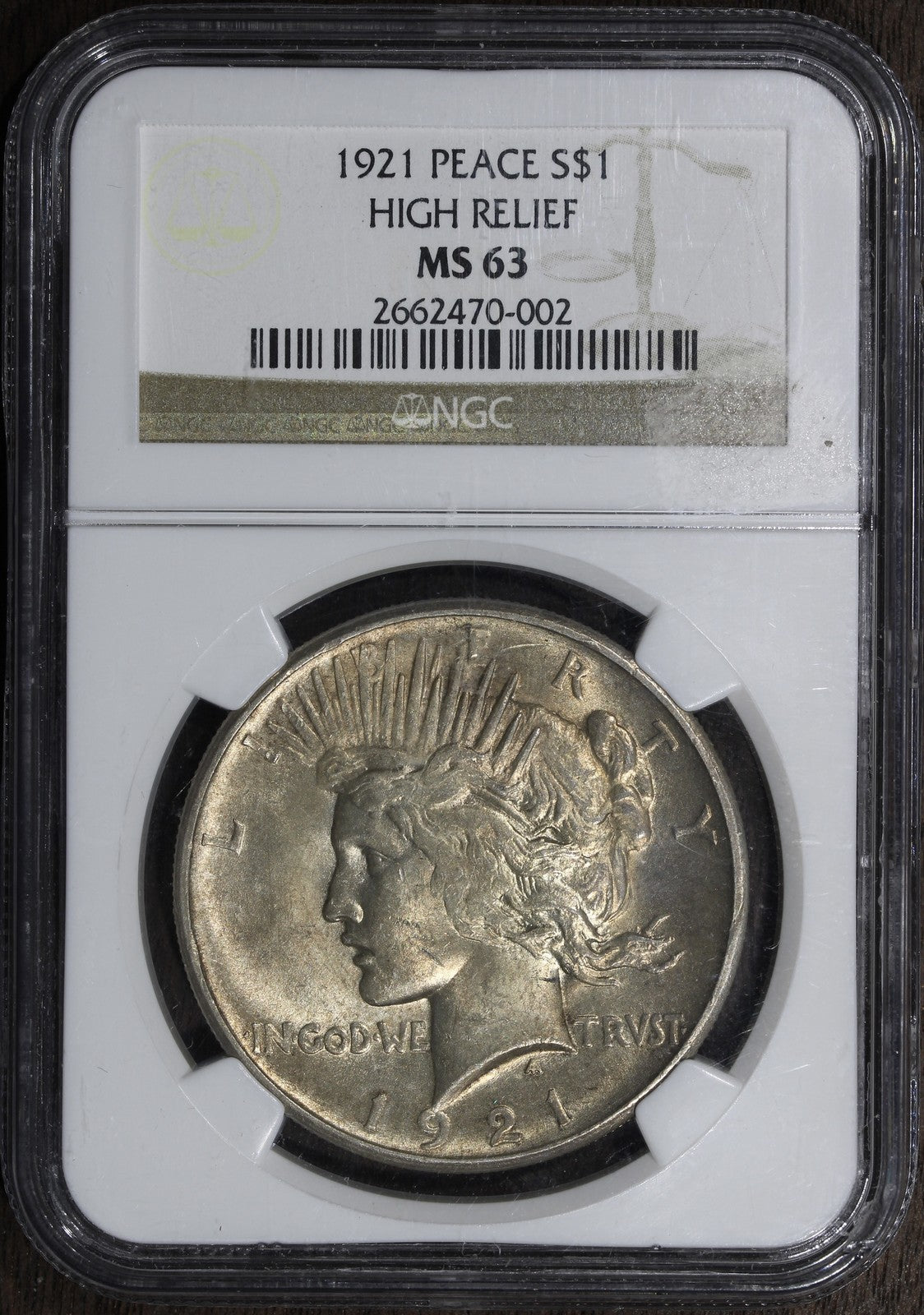 1921 (MS63) High Relief Peace Silver Dollar $1 NGC