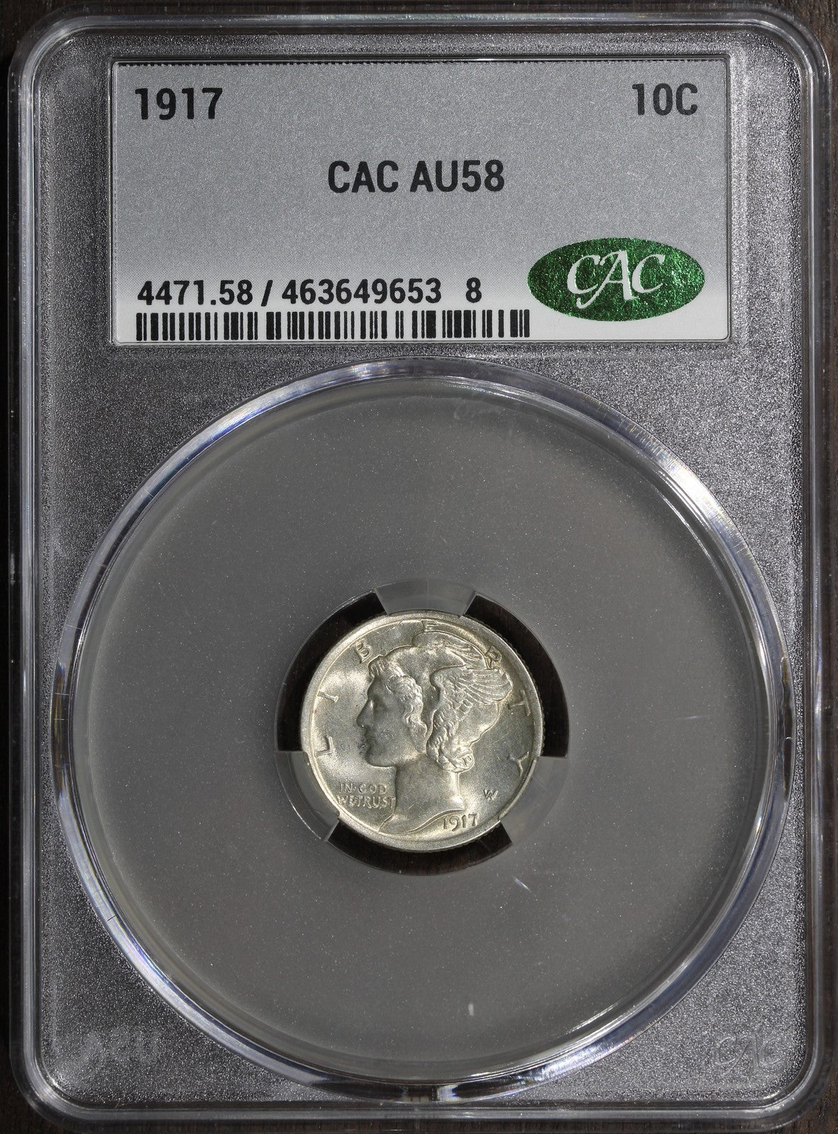 1917 (AU58 CAC) Mercury Dime 10C CACG