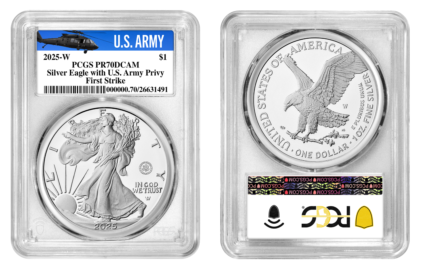 2025-W (PR70) Proof American Silver Eagle ~U.S. Army Privy $1 PCGS FS -Presale