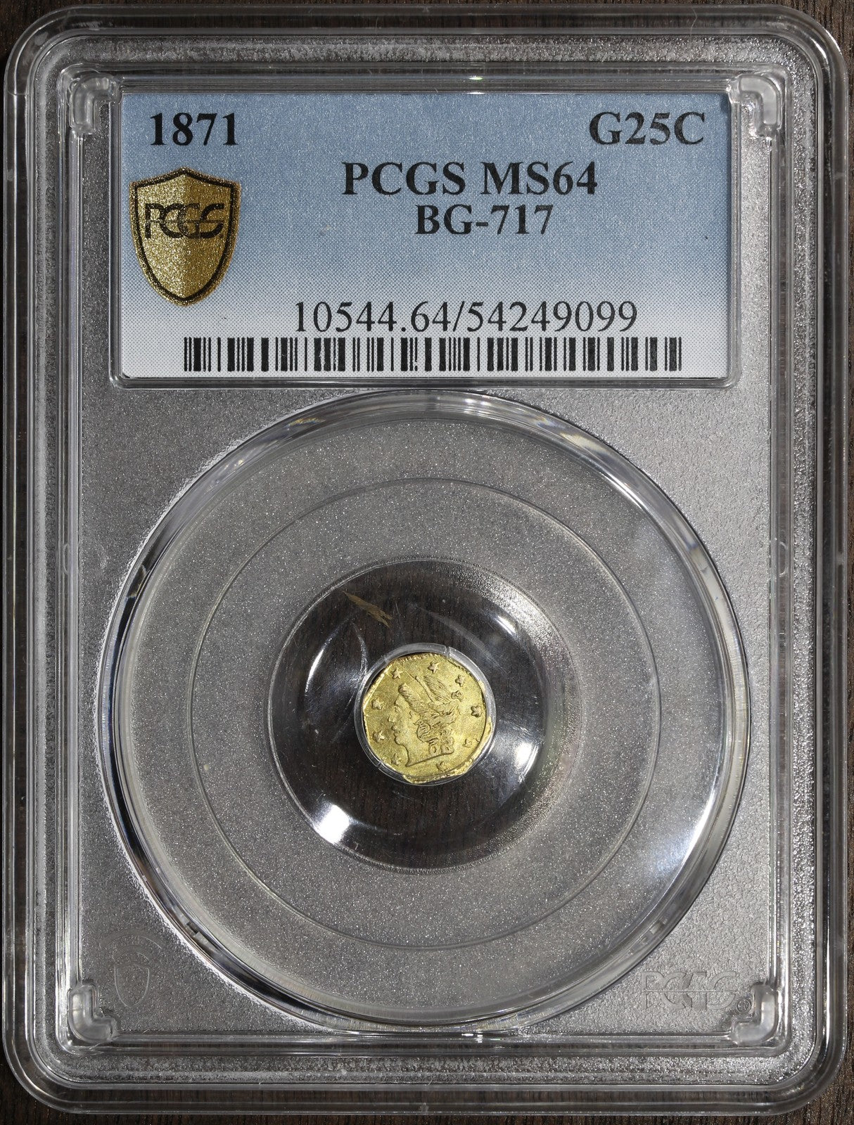 1871 (MS64) California Territorial Gold Quarter G25C PCGS - BG-717