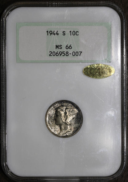 1944-S (MS66 CAC Gold) Mercury Dime 10C NGC - Gold CAC