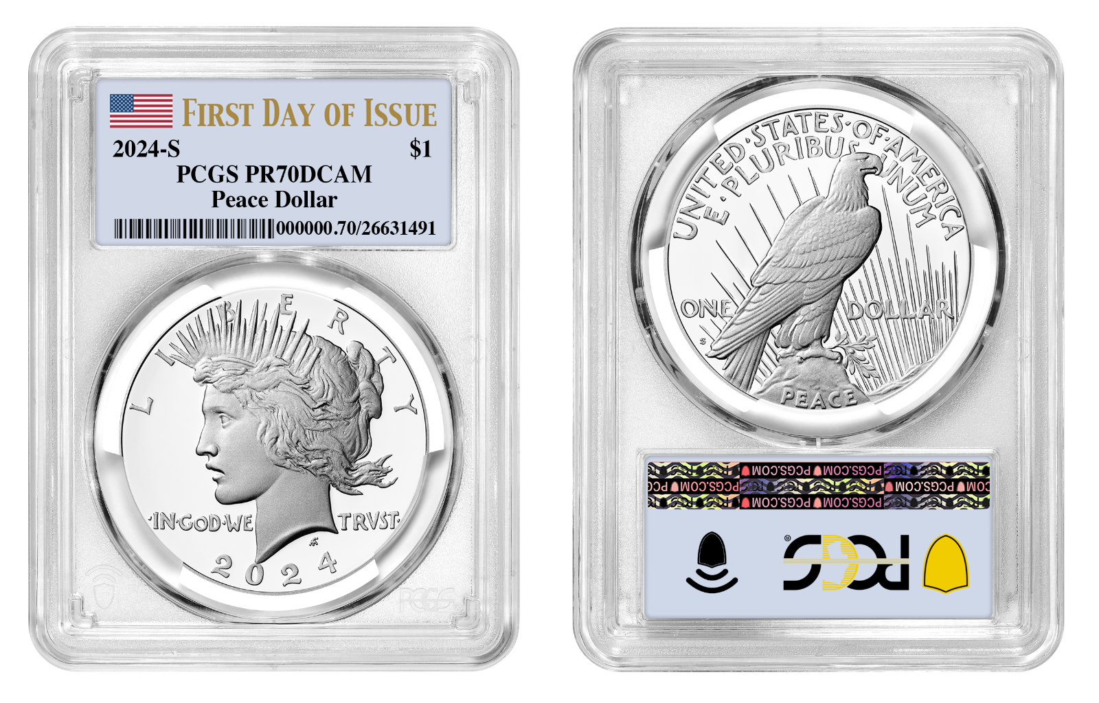 2024-S (PR70) Proof Morgan & Peace Dollar (2 Coin) First Day Of Issue FDOI PCGS