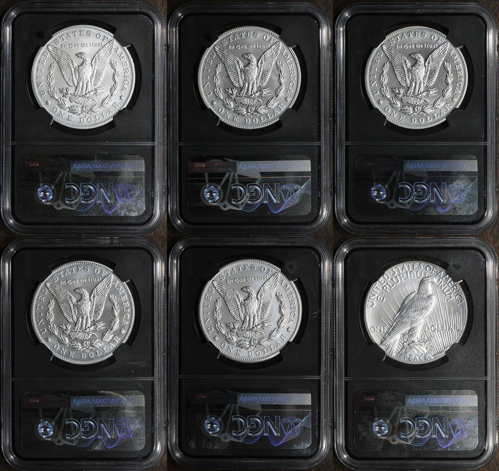 2021 (MS70) Morgan and Peace Dollar Six 6 Coin Set $1 NGC - First Day of Issue