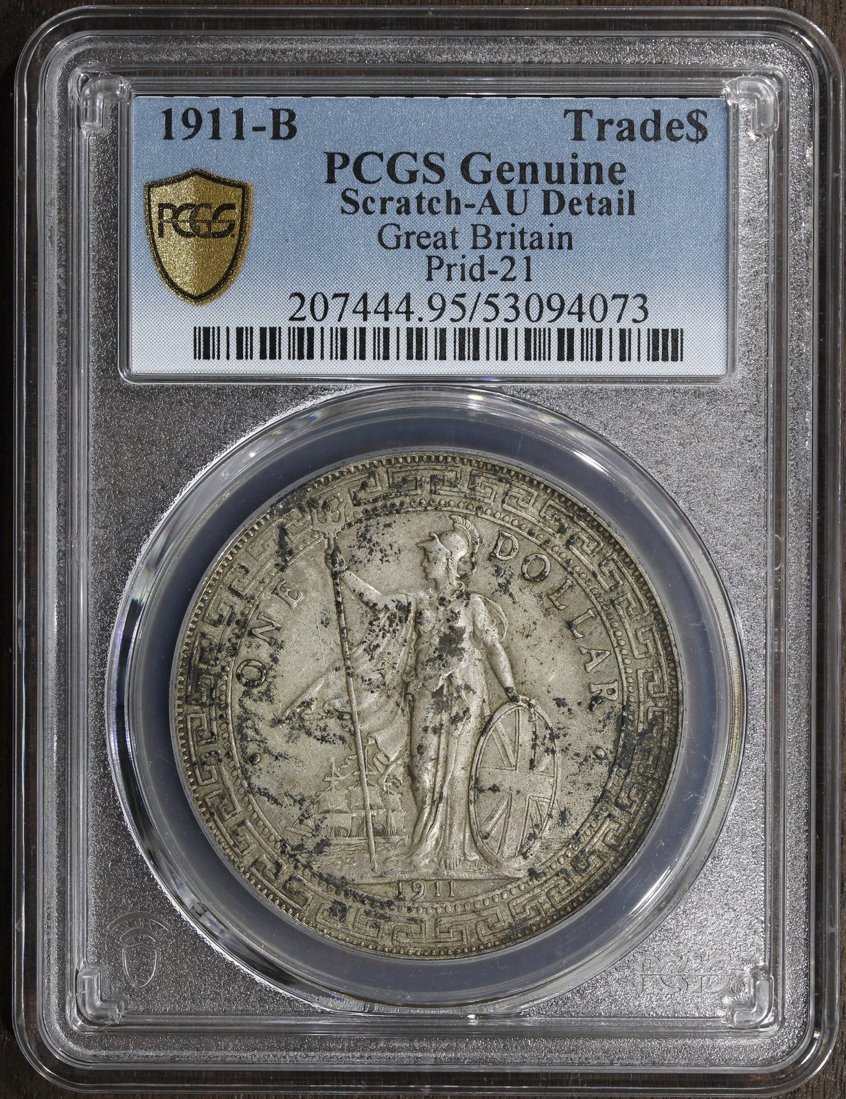 1911-B (AU Detail) Great Britain British Silver Trade Dollar $1 PCGS Bombay Mint