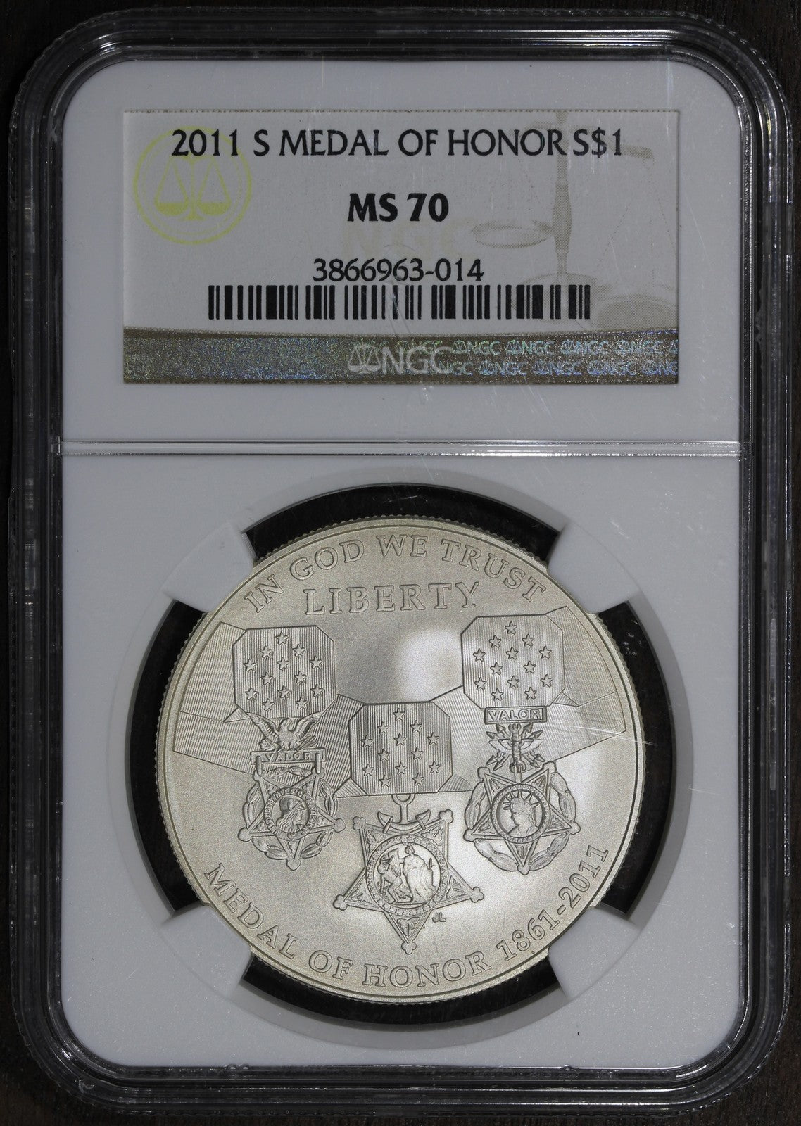 2011-S (MS70) Medal of Honor Silver Dollar $1 NGC