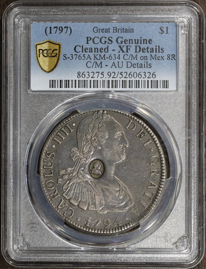 1794 (XF Detail) Great Britain England Bank Dollar $1 C/M Mexico 8 Reales PCGS