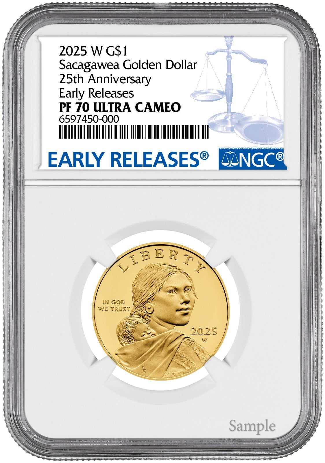 2025-W (PF70) Proof Sacagawea Gold Dollar 25th Anniversary $1 NGC ER - Presale