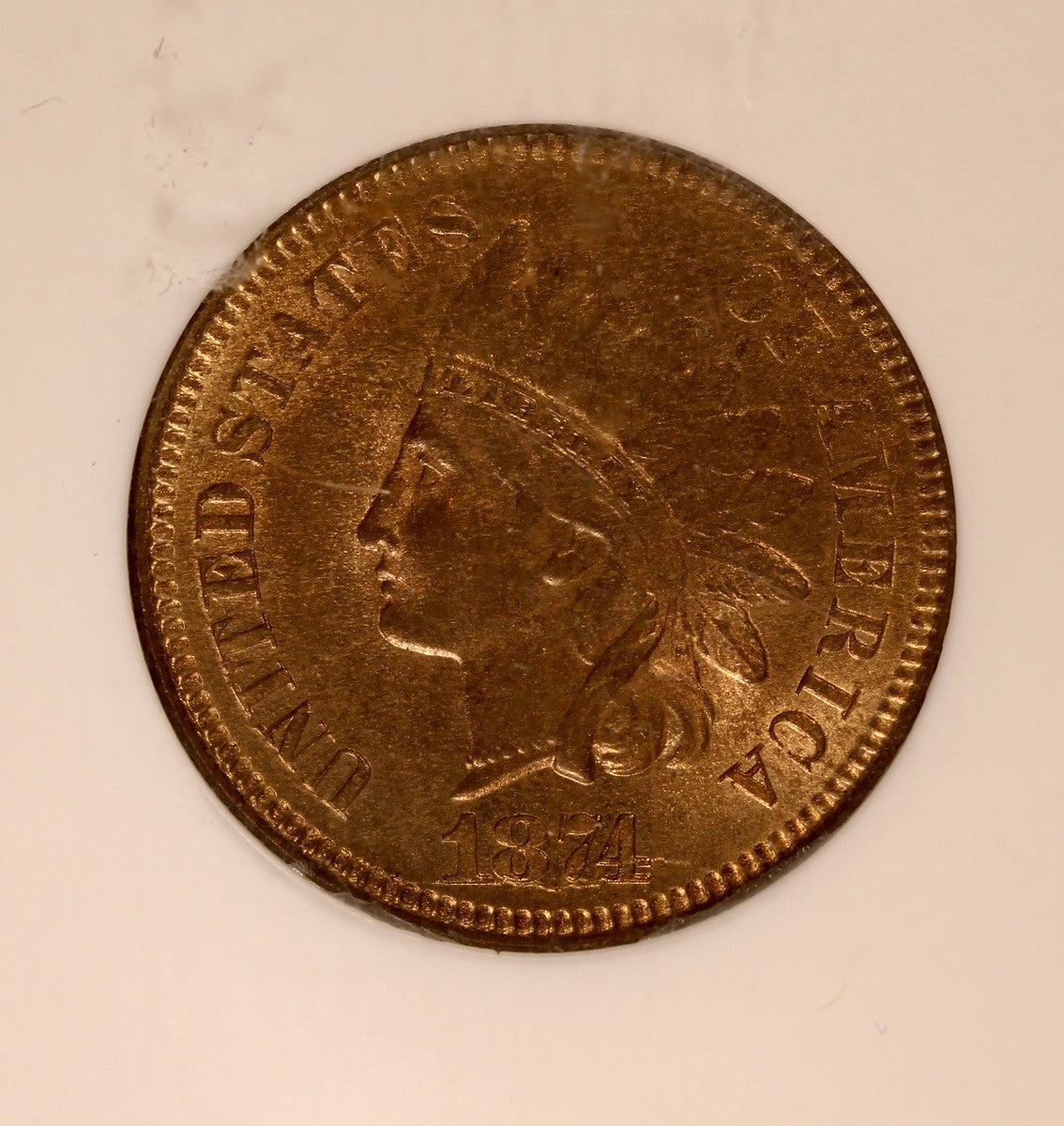 1874 (MS65RB CAC) Indian Head Cent 1C NGC - Gem Quality