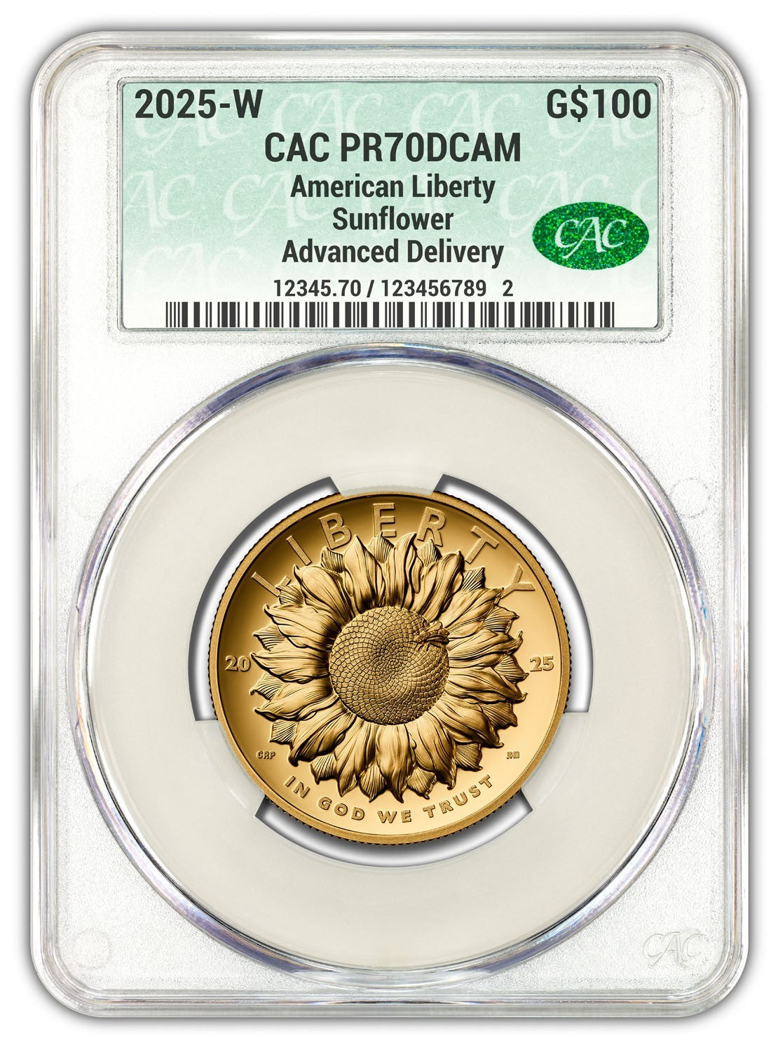 2025-W (PR70DCAM) 1 oz High Relief Gold American Liberty $100 Coin CACG AD