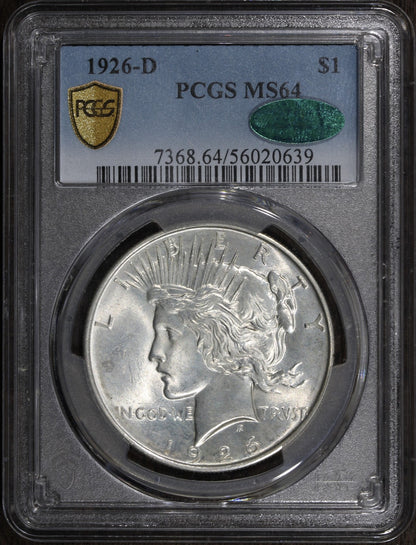 1926-D (MS64 CAC) Peace Silver Dollar $1 PCGS - Better Date Blast White