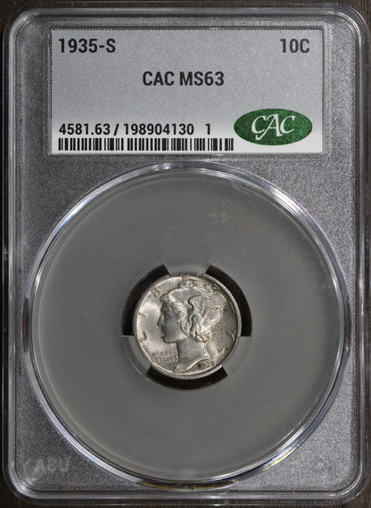 1935-S (MS63 CAC) Mercury Dime 10C CACG