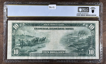 1914 $10 Blue Seal Federal Reserve Note Fr. 910 PCGS VF30