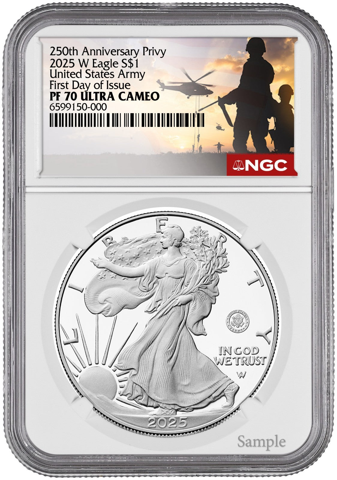 2025-W (PF70) Proof American Silver Eagle ~U.S. Army Privy~ $1 NGC FDOI -Presale