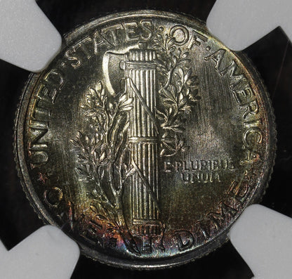 1940-S (MS67+ STAR FB) Mercury Dime 10C NGC - Rainbow Toned, Plus and STAR!