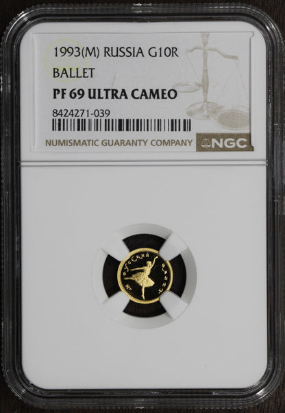 1993-M (PF69) Russia 1/20 oz Proof 10 Roubles G10R NGC - Ballet
