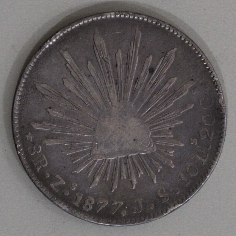 Mexico 1877-Zs Cap and Ray 8 Reales - Zacatecas Mint Silver Coin