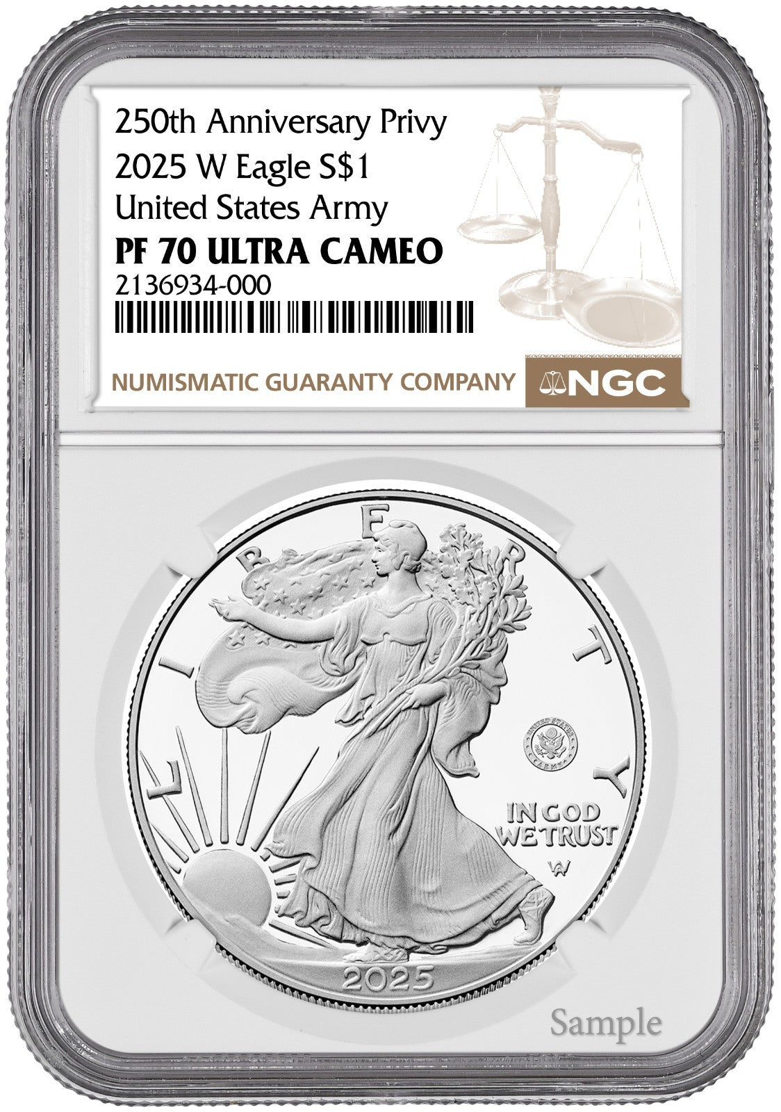 2025-W (PF70) Proof American Silver Eagle  ~U.S. Army Privy 🦅~ $1 NGC - Presale
