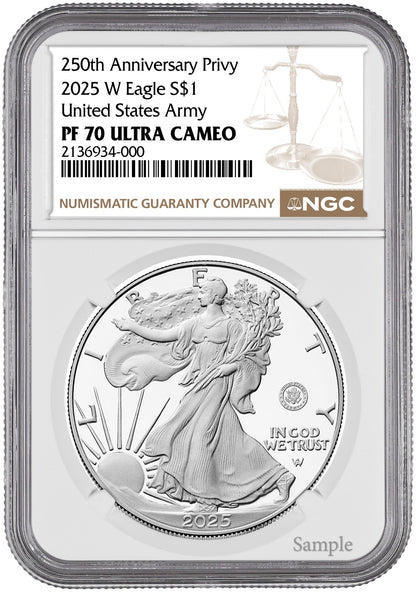 2025-W (PF70) Proof American Silver Eagle  ~U.S. Army Privy 🦅~ $1 NGC - Presale