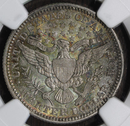 1904-O (AU58 CAC) Barber Quarter 25C NGC - Colorful Toning
