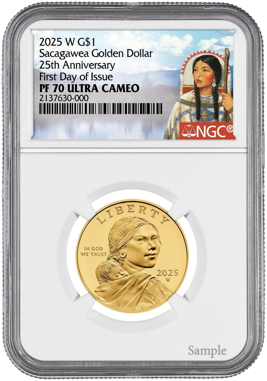 2025-W (PF70) Proof Sacagawea Gold Dollar 25th Anniversary $1 NGC FDOI- Presale