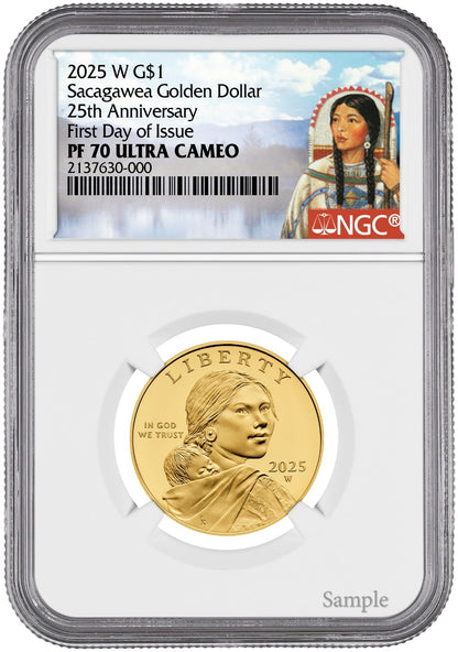 2025-W (PF70) Proof Sacagawea Gold Dollar 25th Anniversary $1 NGC FDOI- Presale