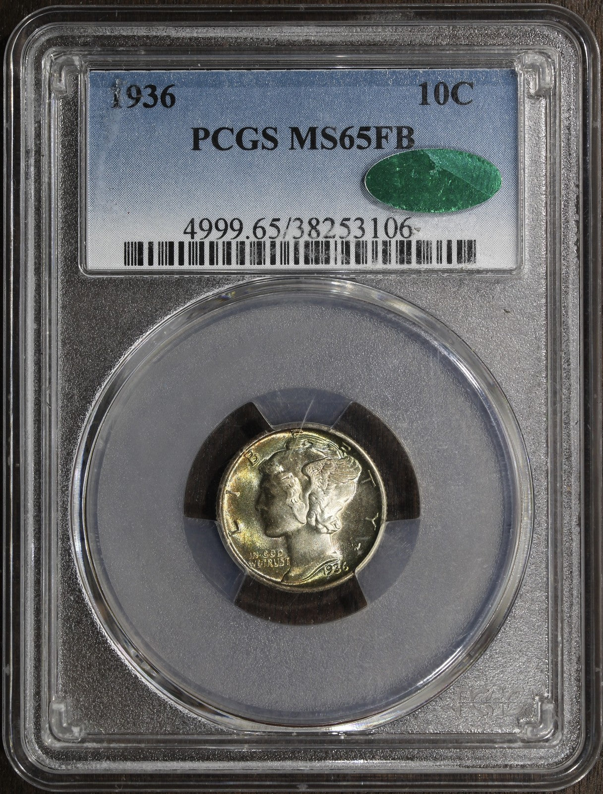 1936 (MS65FB CAC) Mercury Dime 10C PCGS - Great Color