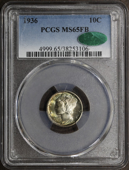 1936 (MS65FB CAC) Mercury Dime 10C PCGS - Great Color