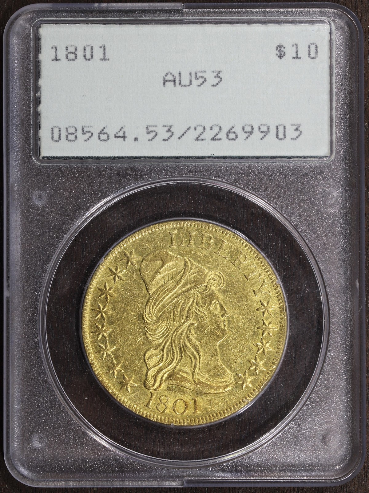 1801 (AU53) Capped Bust Gold Eagle $10 PCGS Rattler
