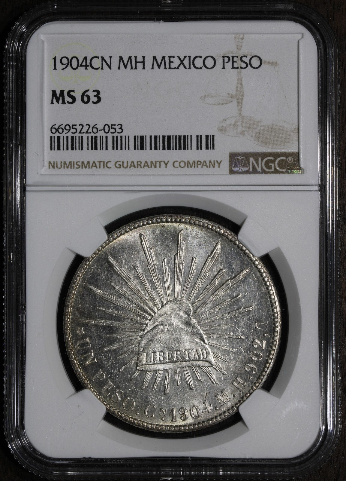 1904-Cn (MS63) Mexico Silver Peso NGC - Flashy Luster
