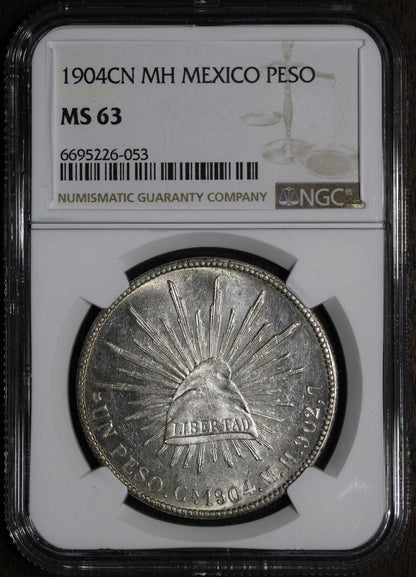 1904-Cn (MS63) Mexico Silver Peso NGC - Flashy Luster