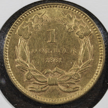 1861 Type 3 Gold Dollar G$1 AU About Uncirculated