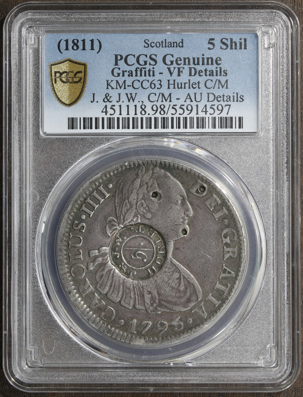 (1811) (VF Details) Scotland C/M on Mexico 8 Reales PCGS - 5 Shilling