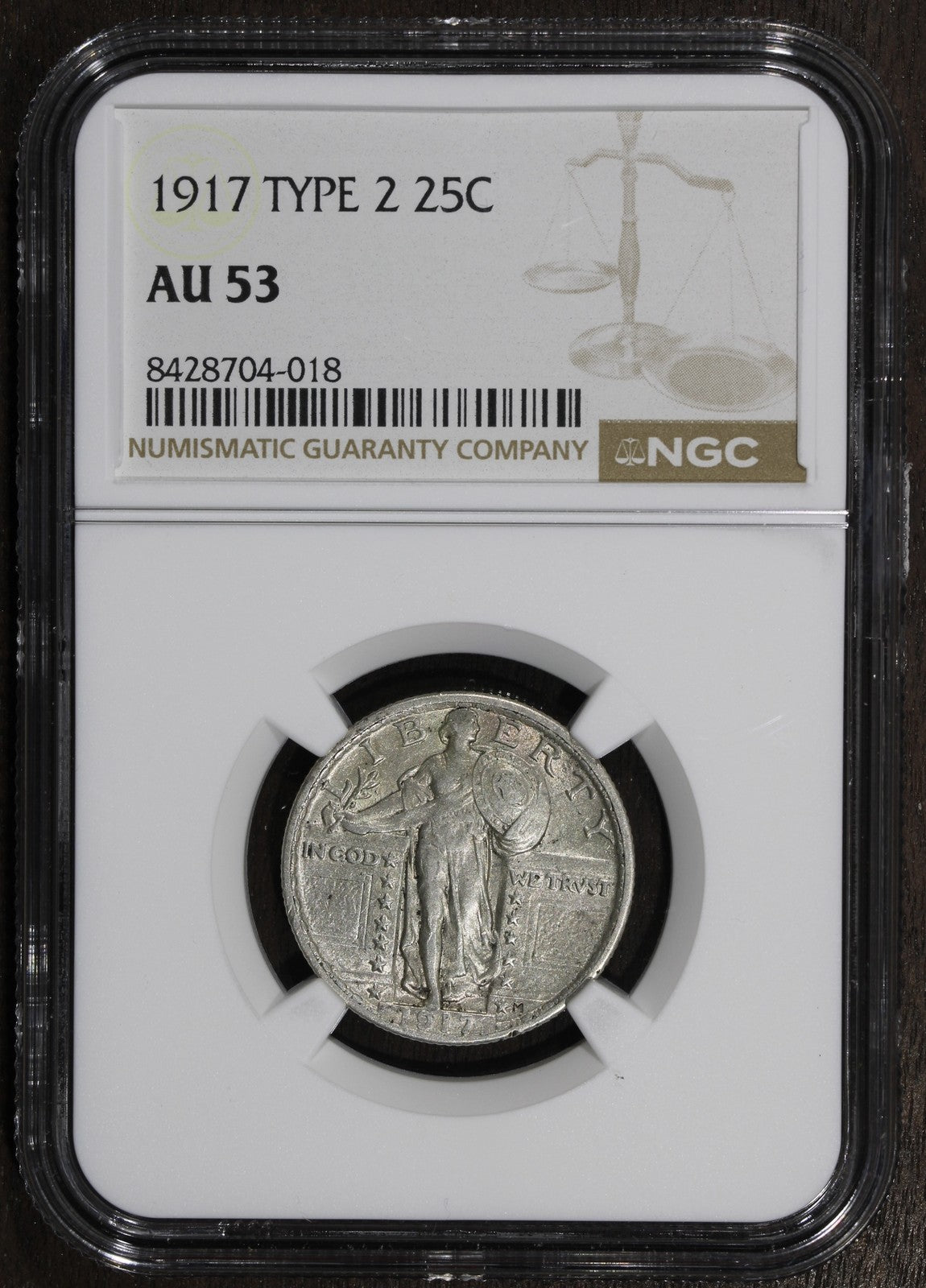 1917 (AU53) Type 2 Standing Liberty Quarter 25C NGC - Better Date SLQ