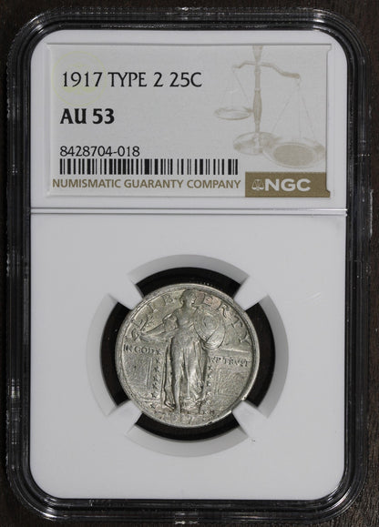 1917 (AU53) Type 2 Standing Liberty Quarter 25C NGC - Better Date SLQ