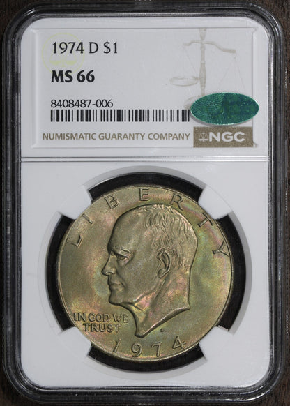 1974-D (MS66 CAC) Eisenhower Dollar $1 NGC - Rainbow Toned Ike Dollar!