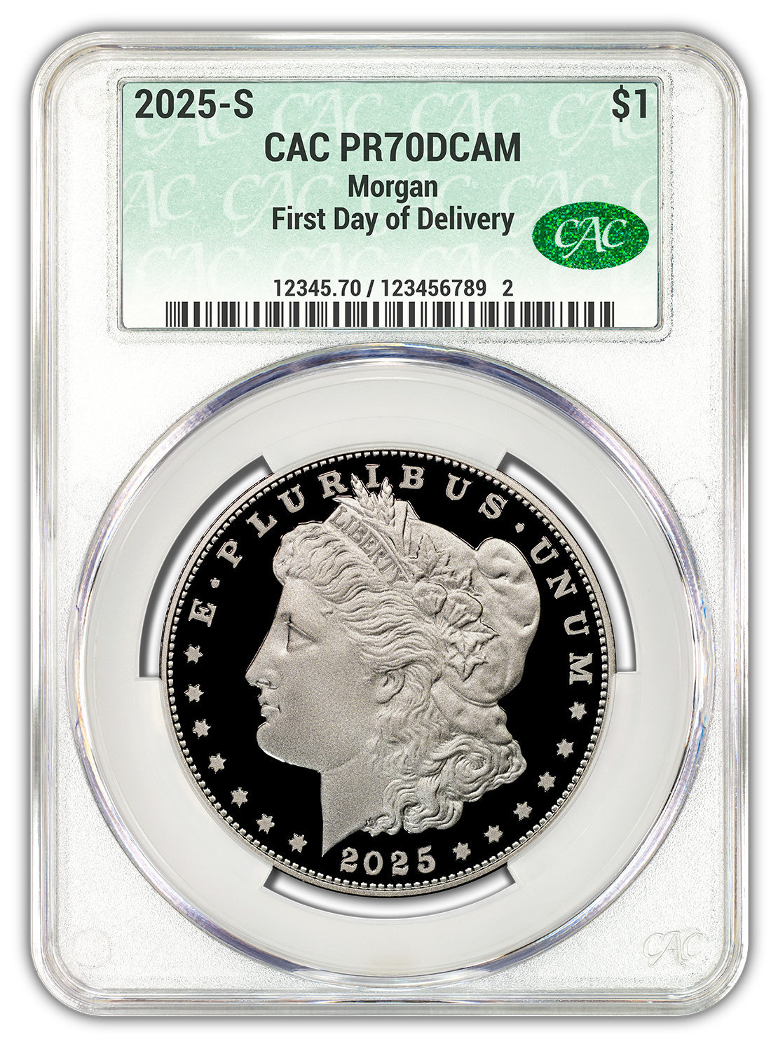 2025-S (PR70) Proof Morgan & Peace Silver Dollar (2 Coin Set) CAC FDOD Presale