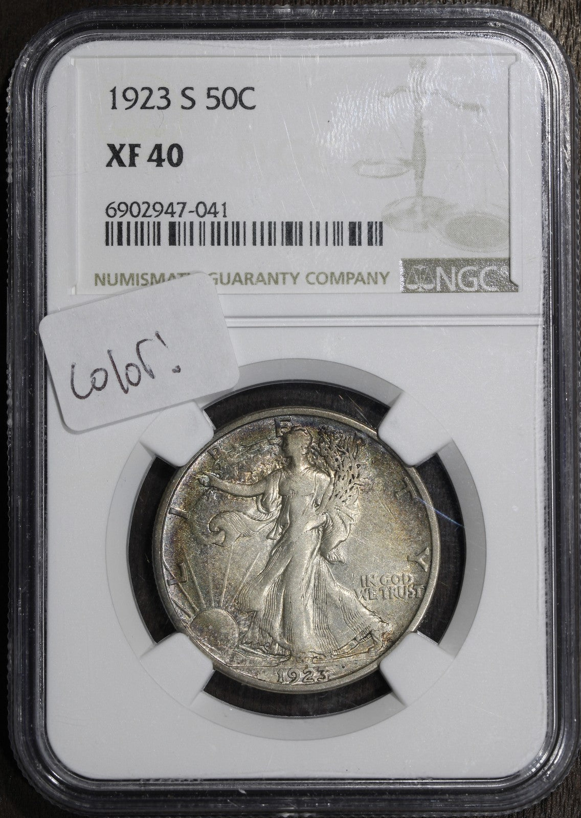 1923-S (XF40) Walking Liberty Half Dollar 50C NGC - Rainbow Toned