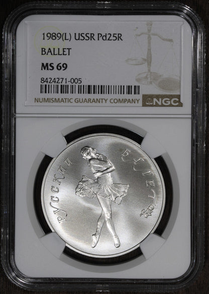 1989-L (MS69) USSR Russia 1 oz Palladium 25 Rouble Pd25R NGC - Ballet