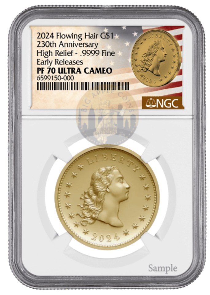 2024 (PR70) Flowing Hair $1 Gold Coin-230 Anniversary-Early Release ER NGC